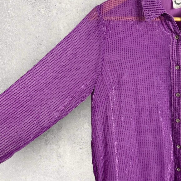 Anthropologie Akemi Kin Purple Sheer Longline Button Front‎ Top Size Medium Boho - Picture 10 of 14